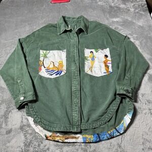 G. Kero Paris x Zara 1 of 1 Upcycled Womens Green denim Shacket Size M Oversized